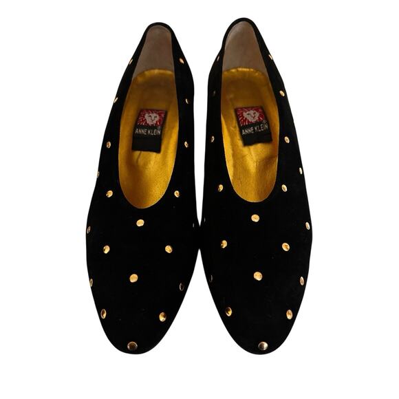 Vintage Anne Klein Women’s Black Suede/Leather Pumps Gold Nail Heads 7.5 M Italy